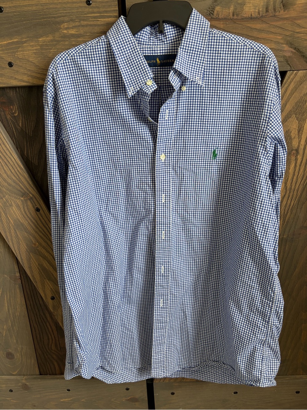 Ralph Lauren Blue and White Gingham Button-Down Shirt